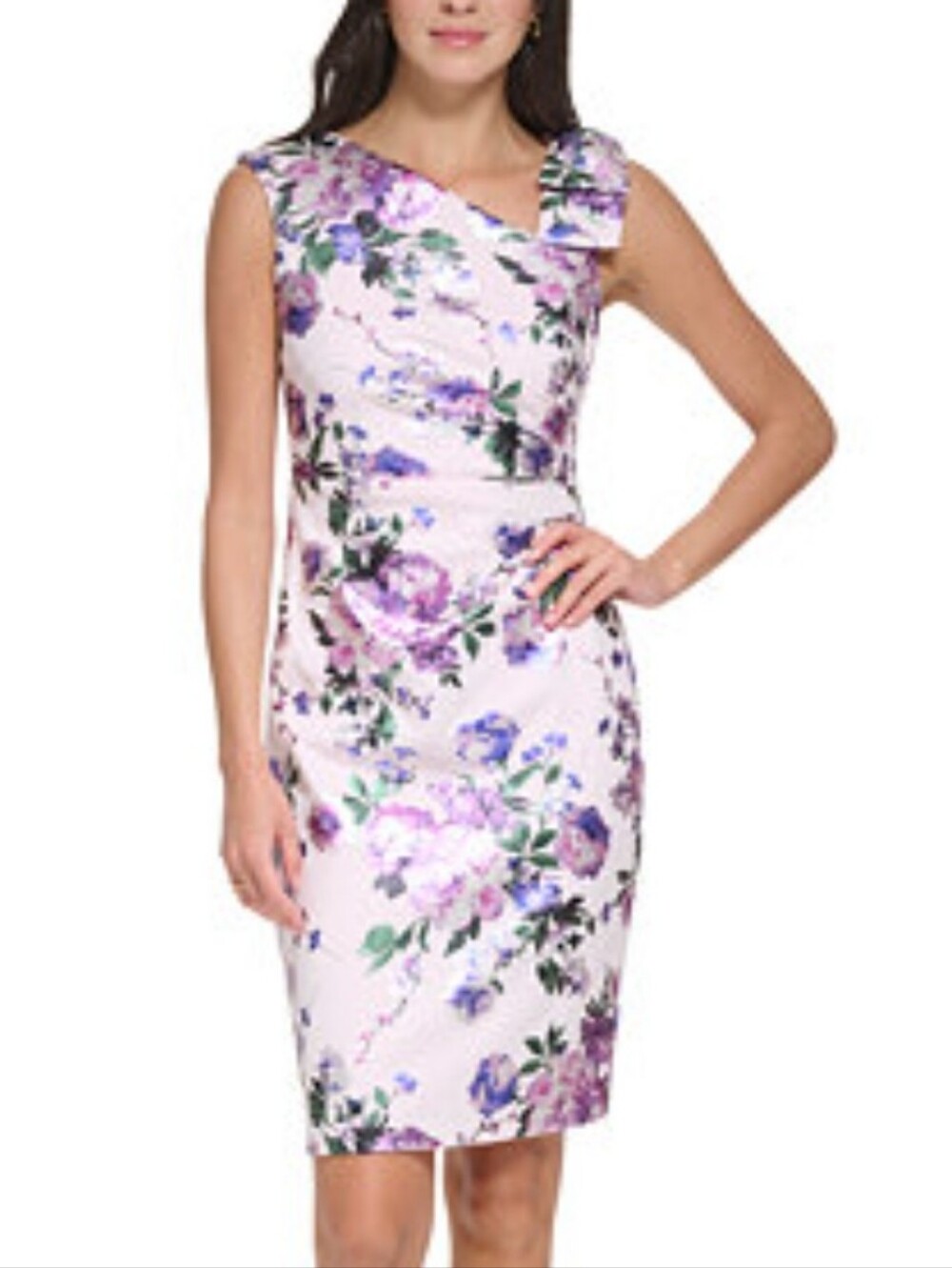 Jessica Howard Women's Floral Print Asymmetric Sleeveless Dress Bow Shoulder 20w